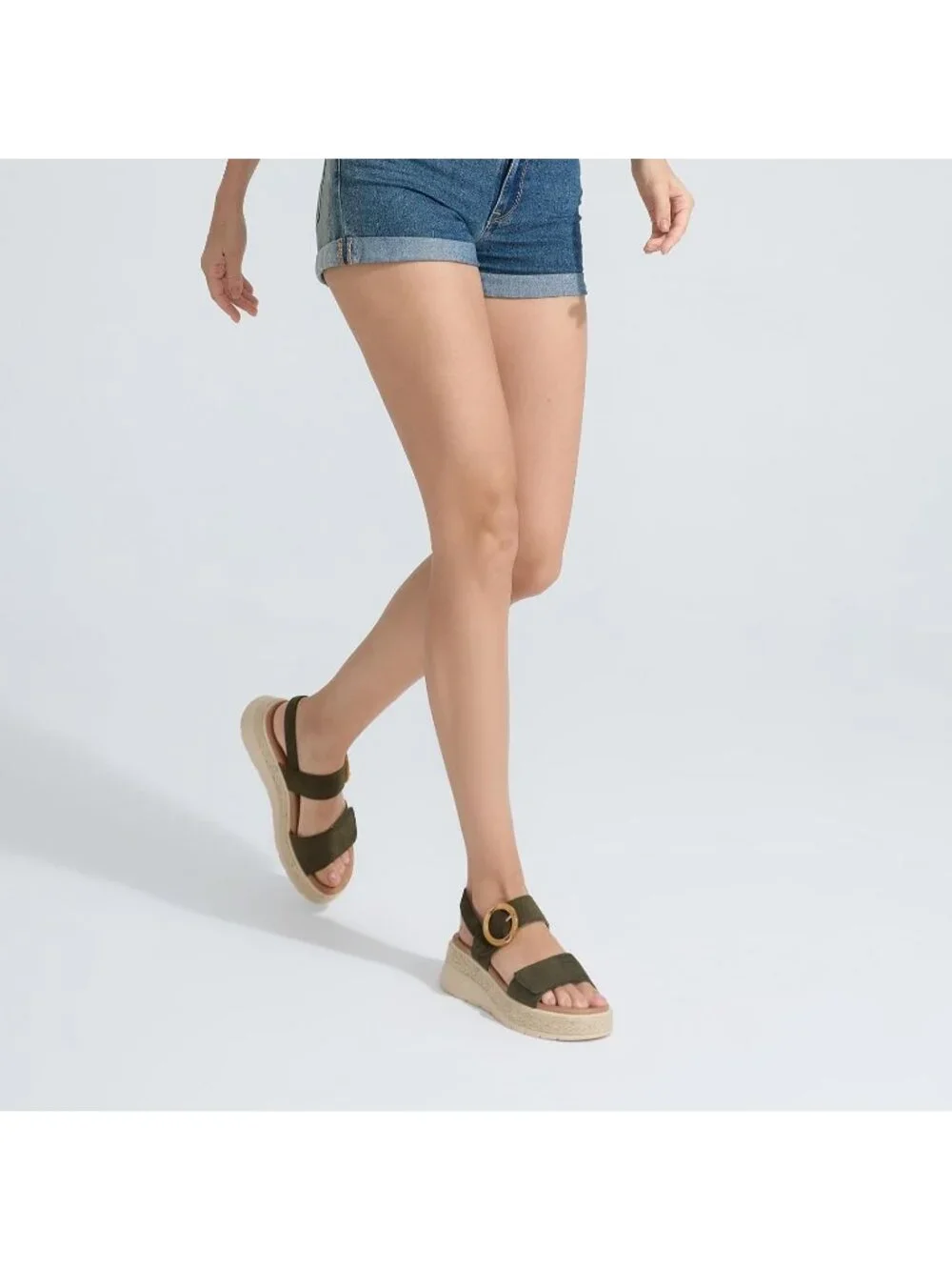 Women's Green Comfortable Solid Espadrille Low Wedge Heel Platform Sandal Shoes